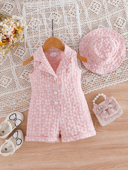 Summer Baby Girls Cute 3D Floral Vest Romper & Bucket Hat 2Pcs Set