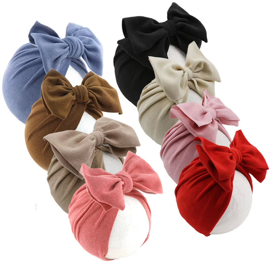 6Pcs/Lot Baby Turban Hats Solid Faux Cashmere Caps Winter Warm Beanies Bonnet Newborn Kids Boys Girls Hospital Headwraps