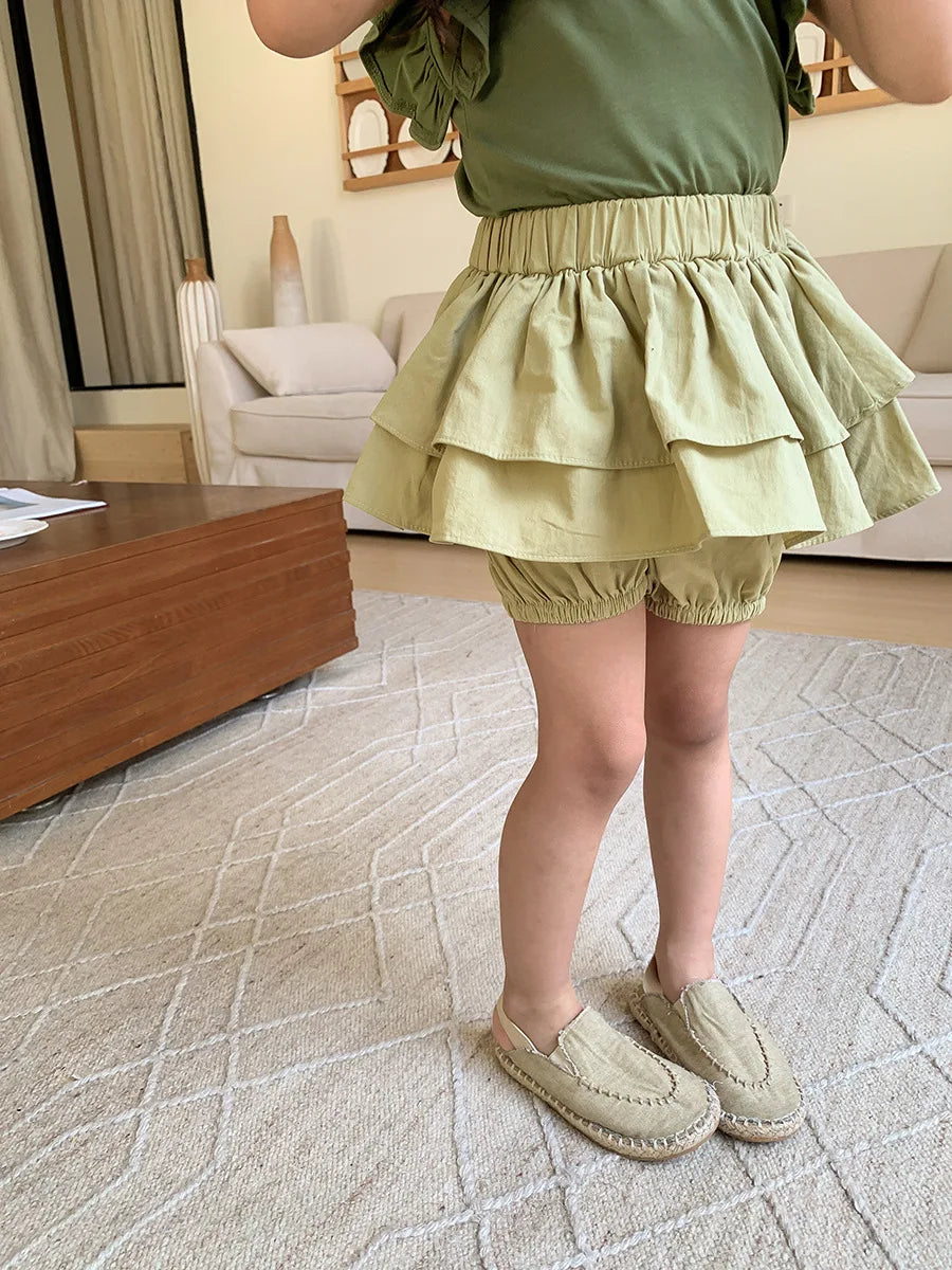 Children Girls Shorts Skirts Summer Cotton Baby Shorts Ruffled Edge Elastic Waist Leg Casual Pants Pleaded Kids Clothes