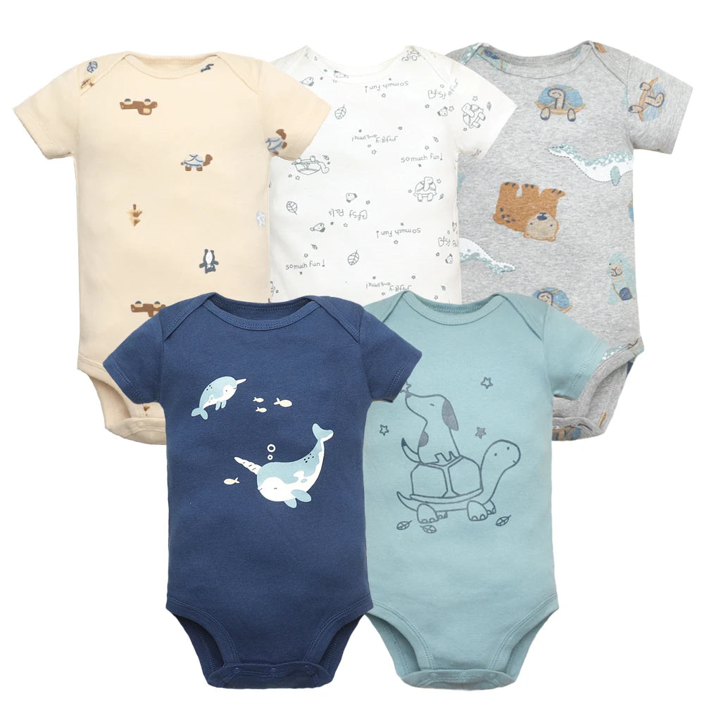 2023 5Pcs/Lot Baby Bodysuits 100% Cotton Newborn Baby Boys Clothes Short Sleeve Baby Girls Clothes 0-24M Baby Clothing Jumpsuits