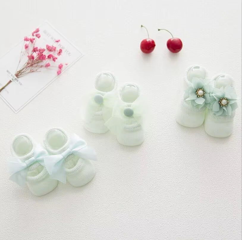 3 Pairs/Lot Lace Flower Newborn Baby Socks Cotton Anti-Slip Kids Floor Socks Bow Toddler Girl Socks Spring Girls Gift Sokken