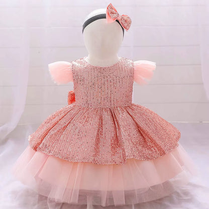 Christmas Sequin Cake Double Baby Girl Dress 1 Year Birthday Newborn Party Wedding Vestidos Kids Christening Toddler Clothes