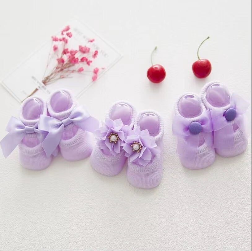 3 Pairs/Lot Lace Flower Newborn Baby Socks Cotton Anti-Slip Kids Floor Socks Bow Toddler Girl Socks Spring Girls Gift Sokken