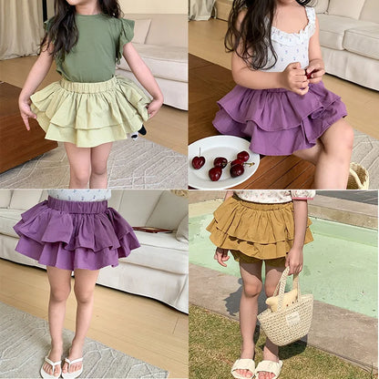 Children Girls Shorts Skirts Summer Cotton Baby Shorts Ruffled Edge Elastic Waist Leg Casual Pants Pleaded Kids Clothes