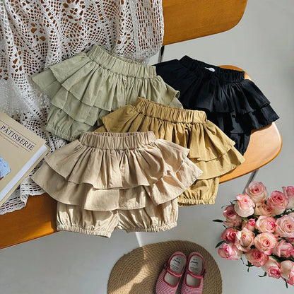 Children Girls Shorts Skirts Summer Cotton Baby Shorts Ruffled Edge Elastic Waist Leg Casual Pants Pleaded Kids Clothes