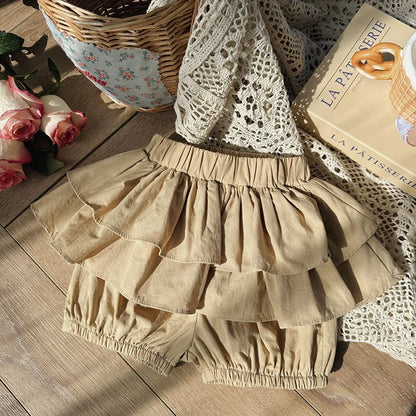 Children Girls Shorts Skirts Summer Cotton Baby Shorts Ruffled Edge Elastic Waist Leg Casual Pants Pleaded Kids Clothes