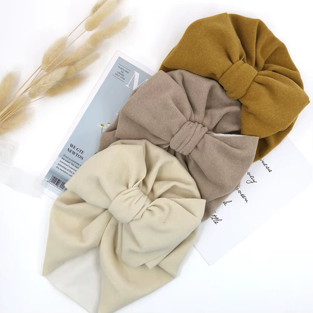 6Pcs/Lot Baby Turban Hats Solid Faux Cashmere Caps Winter Warm Beanies Bonnet Newborn Kids Boys Girls Hospital Headwraps