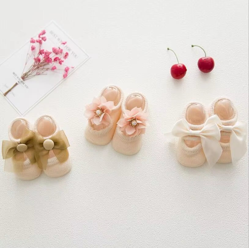 3 Pairs/Lot Lace Flower Newborn Baby Socks Cotton Anti-Slip Kids Floor Socks Bow Toddler Girl Socks Spring Girls Gift Sokken