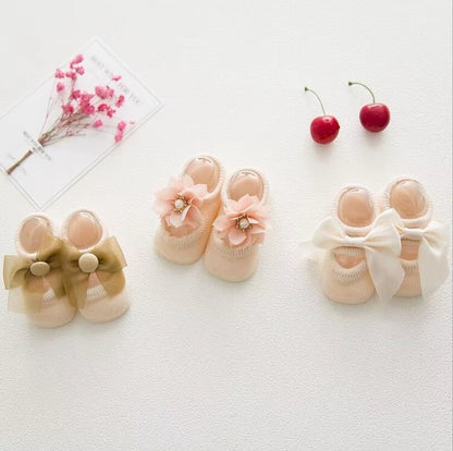 3 Pairs/Lot Lace Flower Newborn Baby Socks Cotton Anti-Slip Kids Floor Socks Bow Toddler Girl Socks Spring Girls Gift Sokken