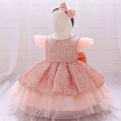 Christmas Sequin Cake Double Baby Girl Dress 1 Year Birthday Newborn Party Wedding Vestidos Kids Christening Toddler Clothes