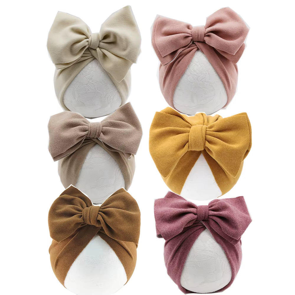 6Pcs/Lot Baby Turban Hats Solid Faux Cashmere Caps Winter Warm Beanies Bonnet Newborn Kids Boys Girls Hospital Headwraps