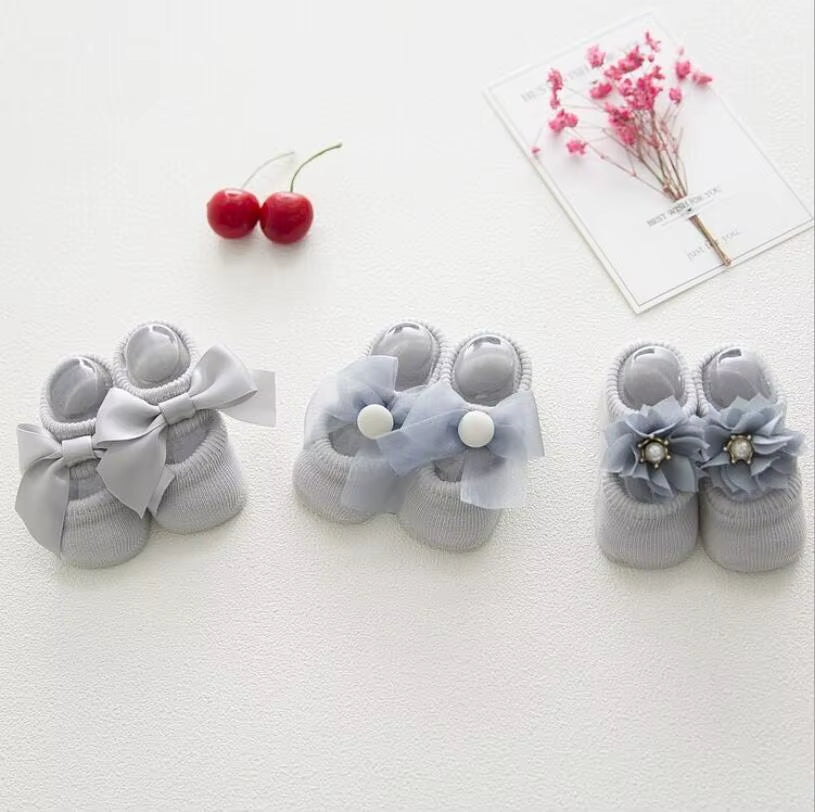 3 Pairs/Lot Lace Flower Newborn Baby Socks Cotton Anti-Slip Kids Floor Socks Bow Toddler Girl Socks Spring Girls Gift Sokken