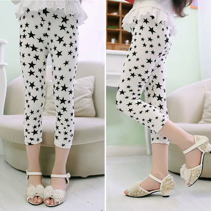 3-10Years Girls Cropped Trousers Floral Print Flower Kids Calf Length Skinny Pants Stretch Leggings Children All-Matches Bottoms
