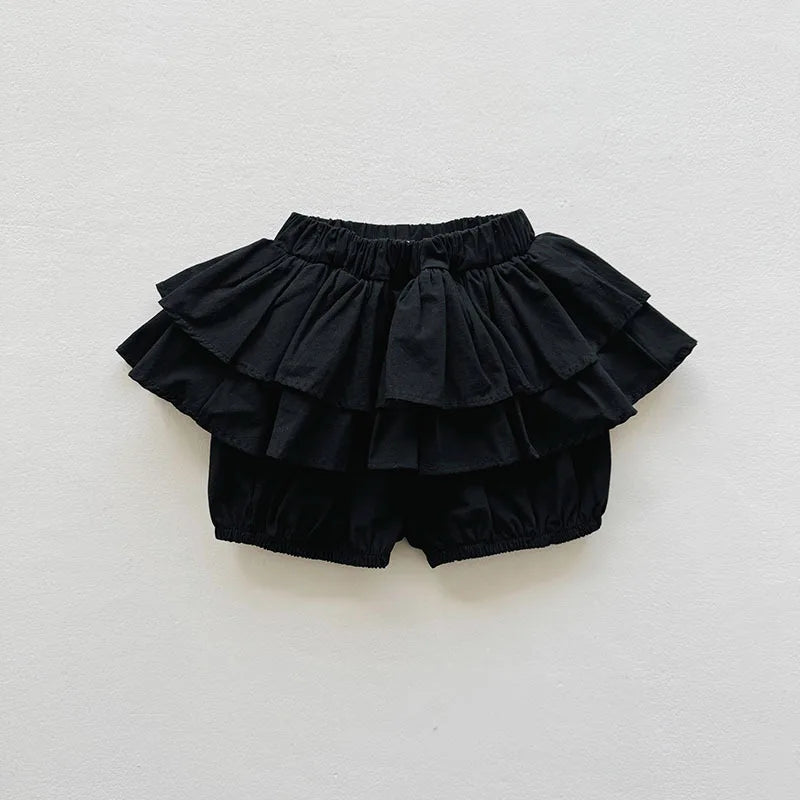 Children Girls Shorts Skirts Summer Cotton Baby Shorts Ruffled Edge Elastic Waist Leg Casual Pants Pleaded Kids Clothes