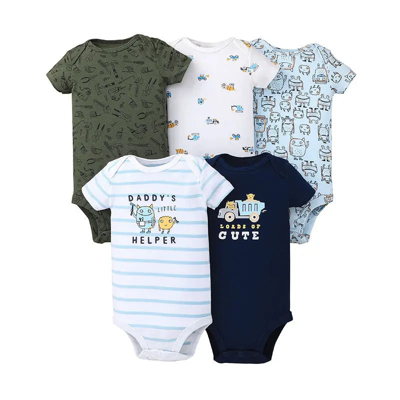 2023 5Pcs/Lot Baby Bodysuits 100% Cotton Newborn Baby Boys Clothes Short Sleeve Baby Girls Clothes 0-24M Baby Clothing Jumpsuits