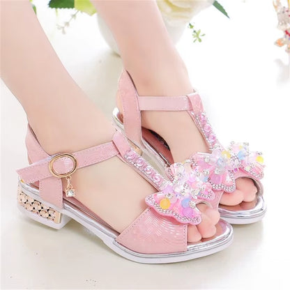 Girls Flat Heel Sandals Kids Girls Spring Summer Little Kids Princess Dress Bow Fashion Teenage Shoes