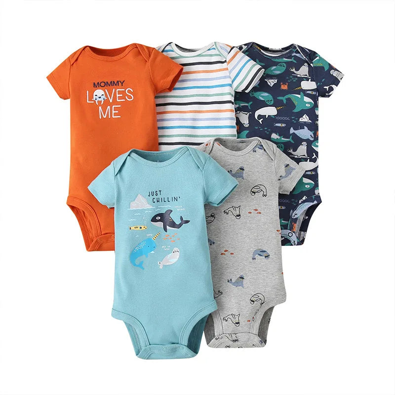 2023 5Pcs/Lot Baby Bodysuits 100% Cotton Newborn Baby Boys Clothes Short Sleeve Baby Girls Clothes 0-24M Baby Clothing Jumpsuits