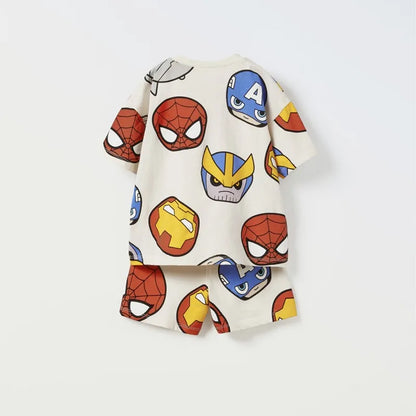 New 2024 Cartoon Tracksuits Casual Sports Two Piece Summer Boys Clothing Trendy Outdoor Wear Babies Printing T-Shirt+Shorts