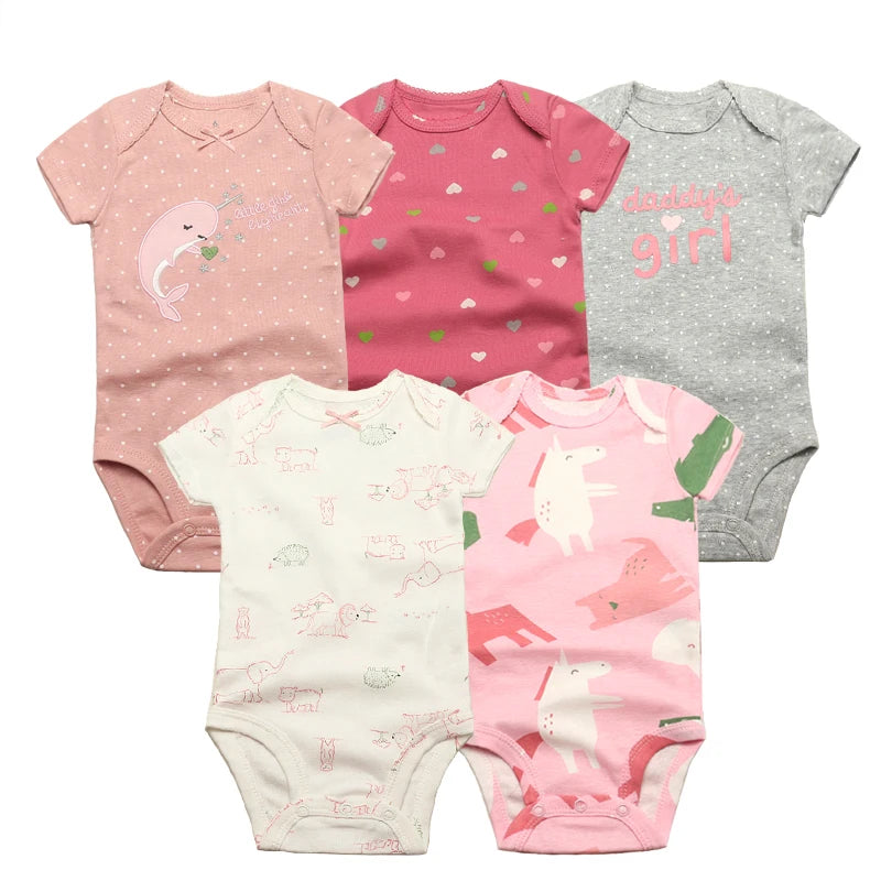 2023 5Pcs/Lot Baby Bodysuits 100% Cotton Newborn Baby Boys Clothes Short Sleeve Baby Girls Clothes 0-24M Baby Clothing Jumpsuits