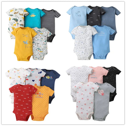 2023 5Pcs/Lot Baby Bodysuits 100% Cotton Newborn Baby Boys Clothes Short Sleeve Baby Girls Clothes 0-24M Baby Clothing Jumpsuits