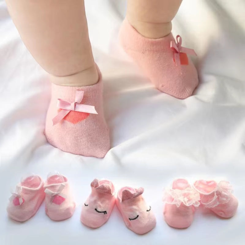 3 Pairs/Lot Lace Flower Newborn Baby Socks Cotton Anti-Slip Kids Floor Socks Bow Toddler Girl Socks Spring Girls Gift Sokken