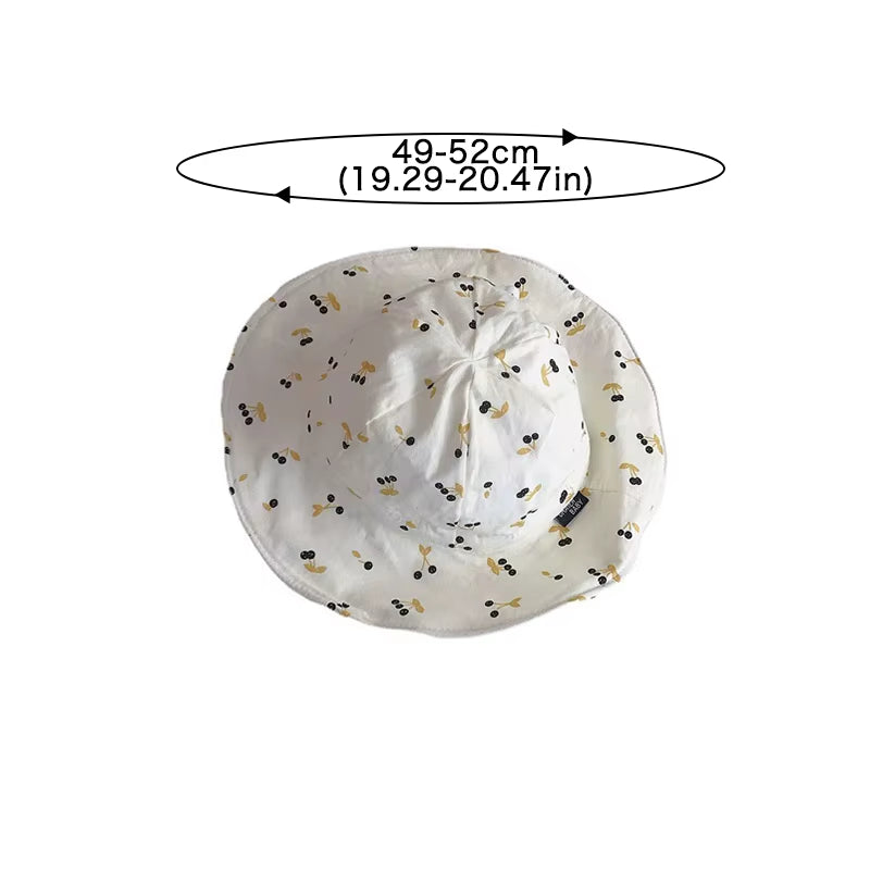 Summer Large Brim Sun Hat Baby Cute Cherry Print Girls Fisherman Cap Solid Color Kids Sun Hats Outdoor Beach Panama Caps
