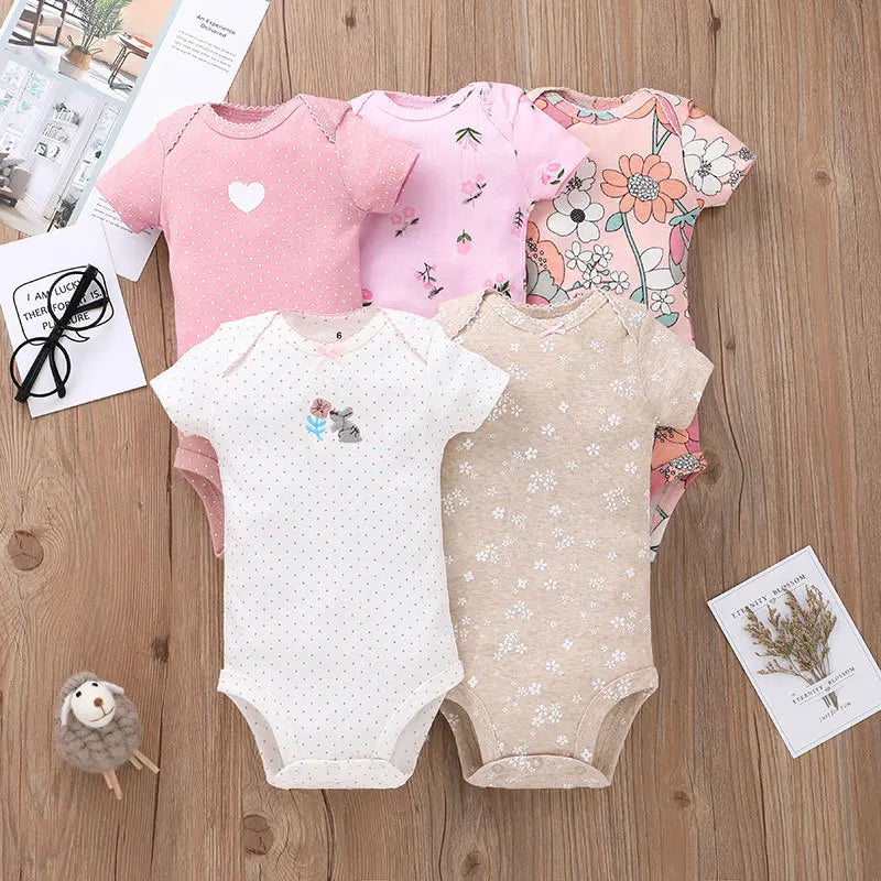 2023 5Pcs/Lot Baby Bodysuits 100% Cotton Newborn Baby Boys Clothes Short Sleeve Baby Girls Clothes 0-24M Baby Clothing Jumpsuits