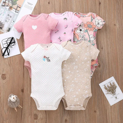 2023 5Pcs/Lot Baby Bodysuits 100% Cotton Newborn Baby Boys Clothes Short Sleeve Baby Girls Clothes 0-24M Baby Clothing Jumpsuits
