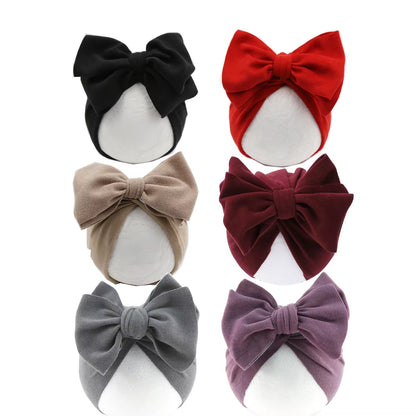 6Pcs/Lot Baby Turban Hats Solid Faux Cashmere Caps Winter Warm Beanies Bonnet Newborn Kids Boys Girls Hospital Headwraps