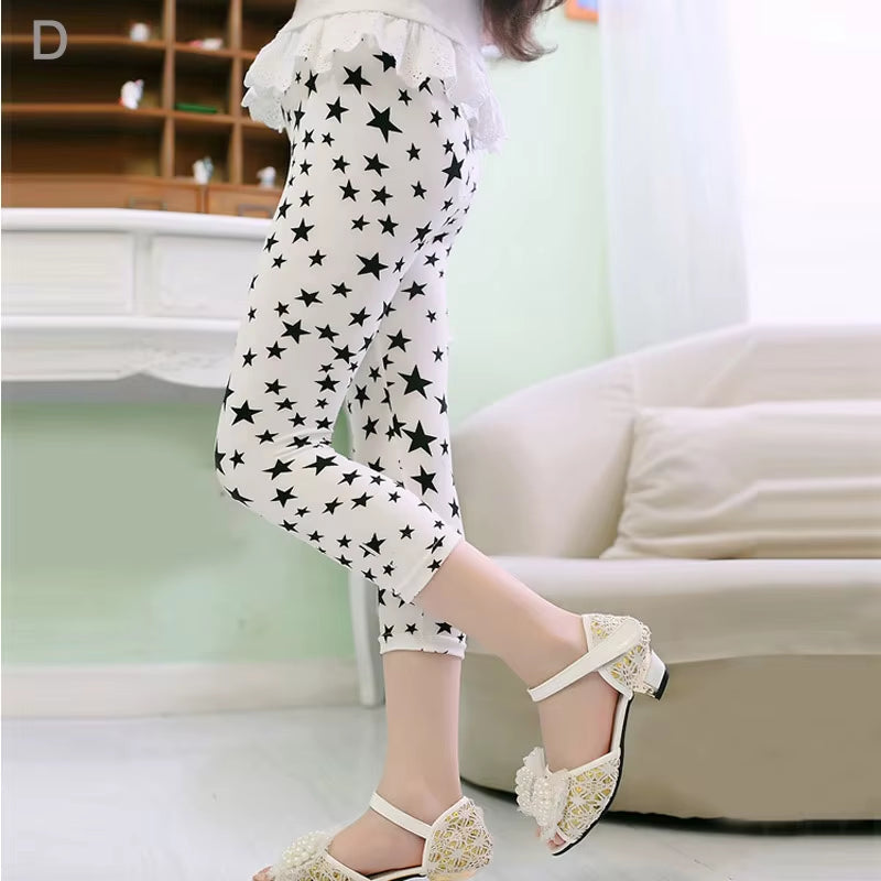 3-10Years Girls Cropped Trousers Floral Print Flower Kids Calf Length Skinny Pants Stretch Leggings Children All-Matches Bottoms