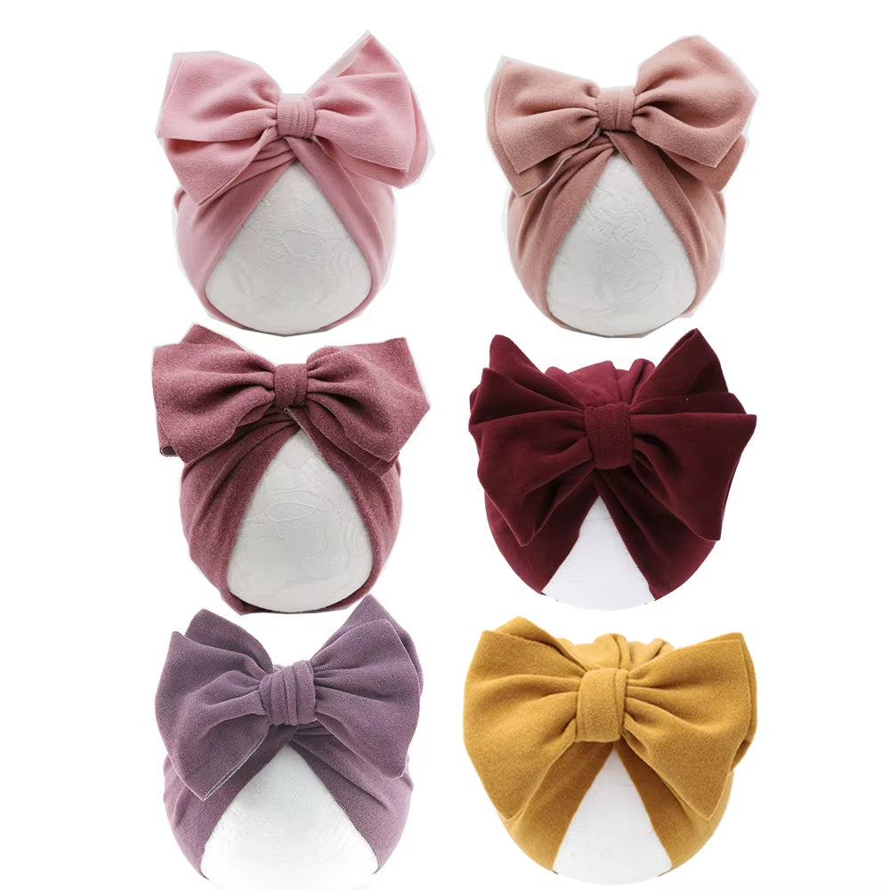 6Pcs/Lot Baby Turban Hats Solid Faux Cashmere Caps Winter Warm Beanies Bonnet Newborn Kids Boys Girls Hospital Headwraps