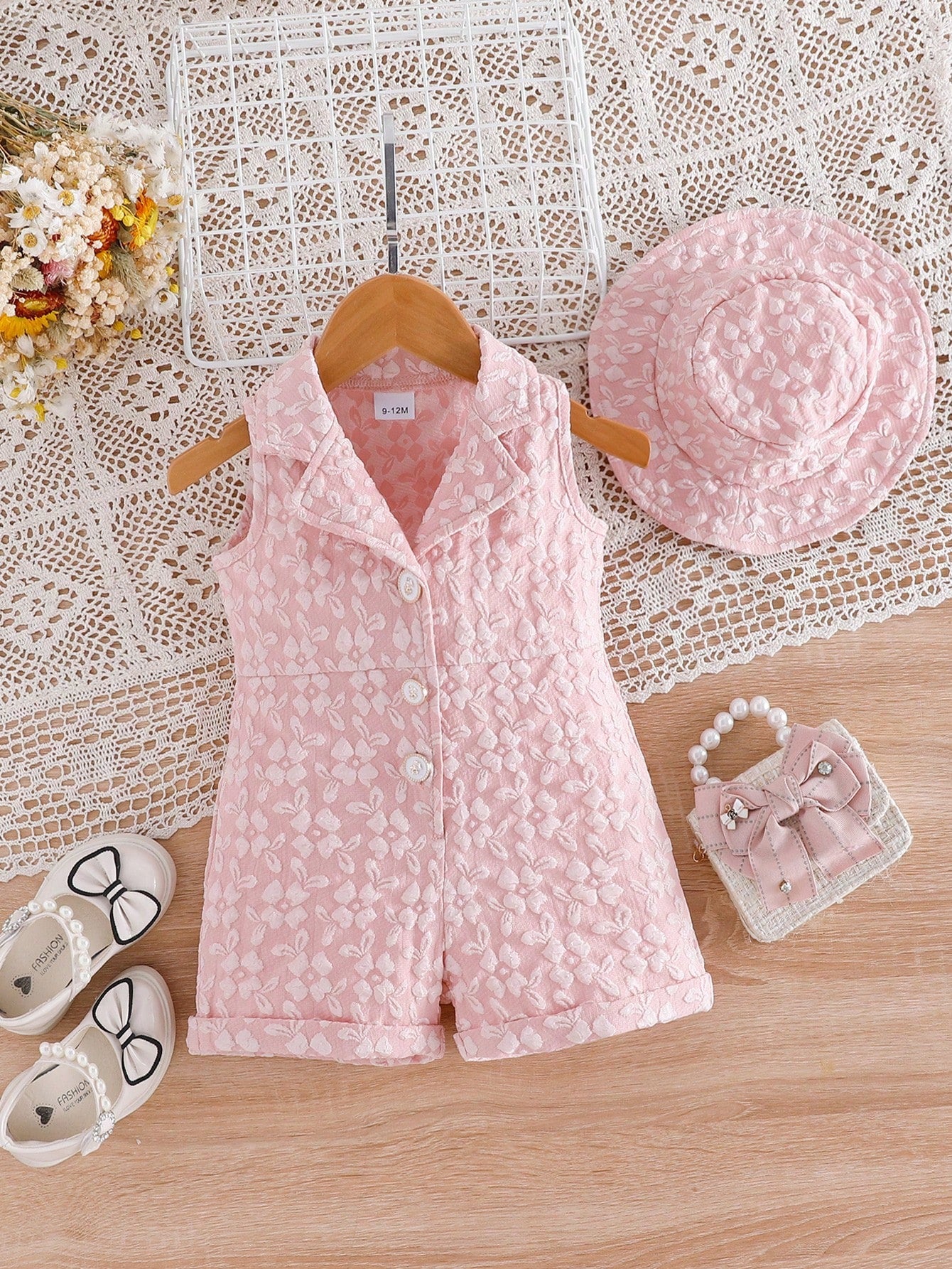 Summer Baby Girls Cute 3D Floral Vest Romper & Bucket Hat 2Pcs Set