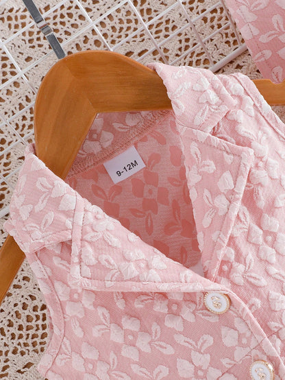 Summer Baby Girls Cute 3D Floral Vest Romper & Bucket Hat 2Pcs Set