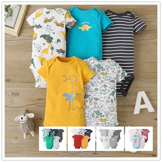 2023 5Pcs/Lot Baby Bodysuits 100% Cotton Newborn Baby Boys Clothes Short Sleeve Baby Girls Clothes 0-24M Baby Clothing Jumpsuits